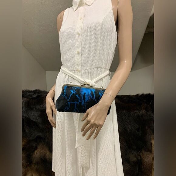 Handmade Real Hair-on Calf hide  Embossed Kisslock Clutch/Wristlet/Crossbody - Picture 6 of 16